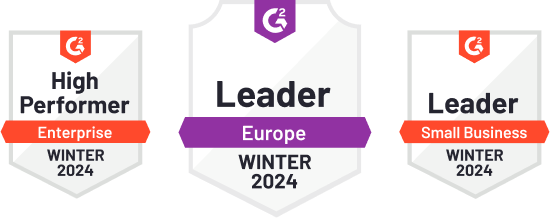 Enterprise High Performer Winter 2024 award, Europe Winter 2024 Leader award, Small Business Leader winter 2024 award