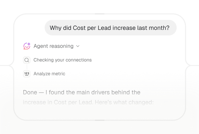 Databox AI Analyst answering a question about cost per lead in a chat