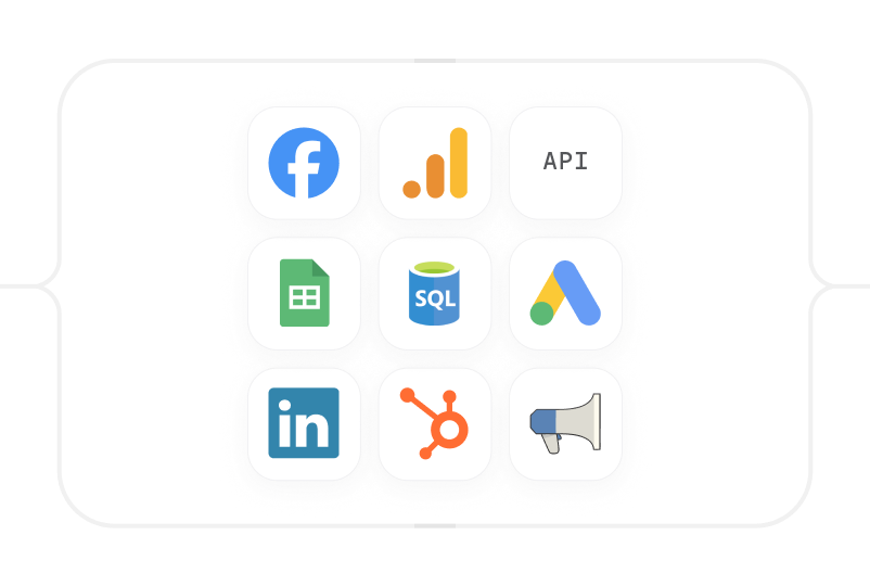 Logos of the cloud tools, databases and spreadsheets Databox connects to