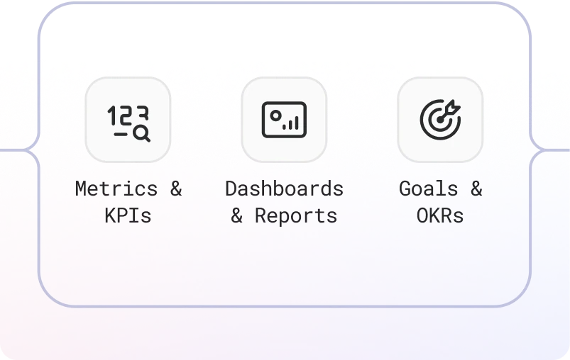 Metrics and KPIs, Dashboards and Reports, Goals and OKRs