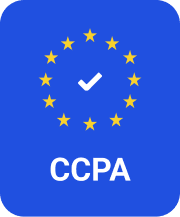 CCPA compliance badge with checkmark and EU stars